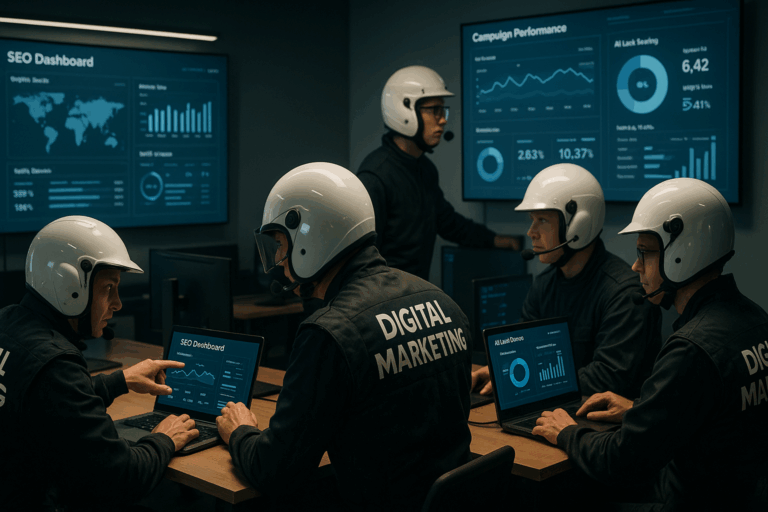 Comparación visual entre metodología de agencia marketing tradicional versus escudería de crecimiento en tiempo real