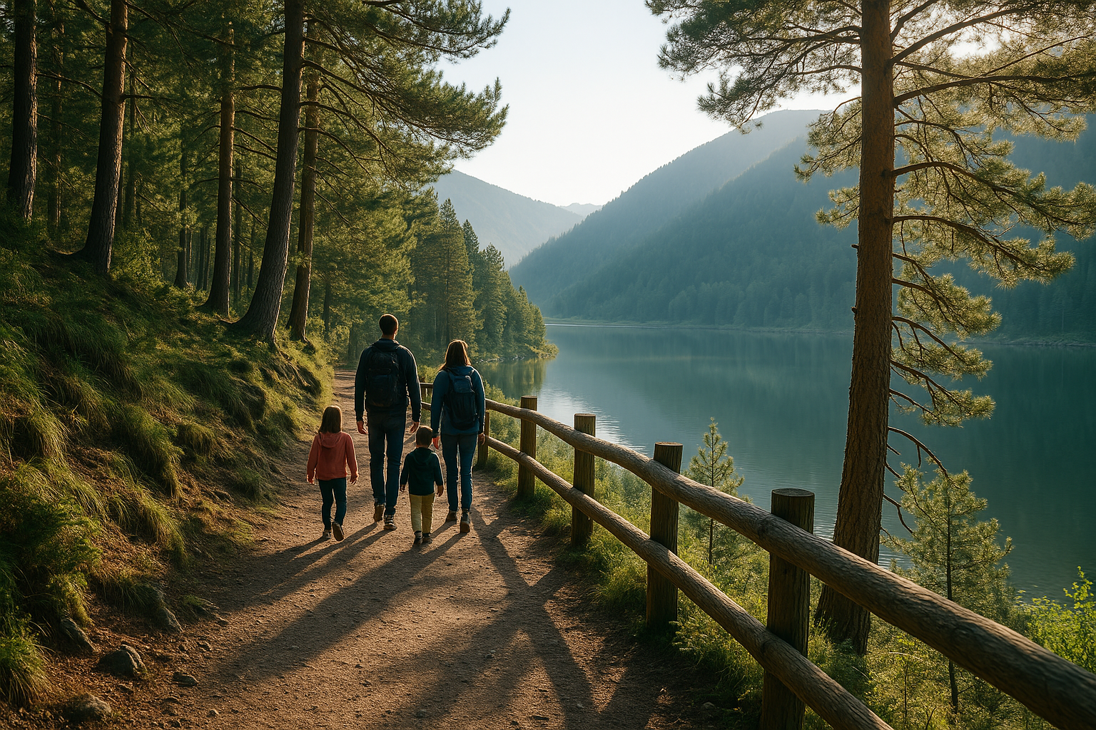 Camí de les Pardines: sendero fácil entre bosque con familia disfrutando de la caminata